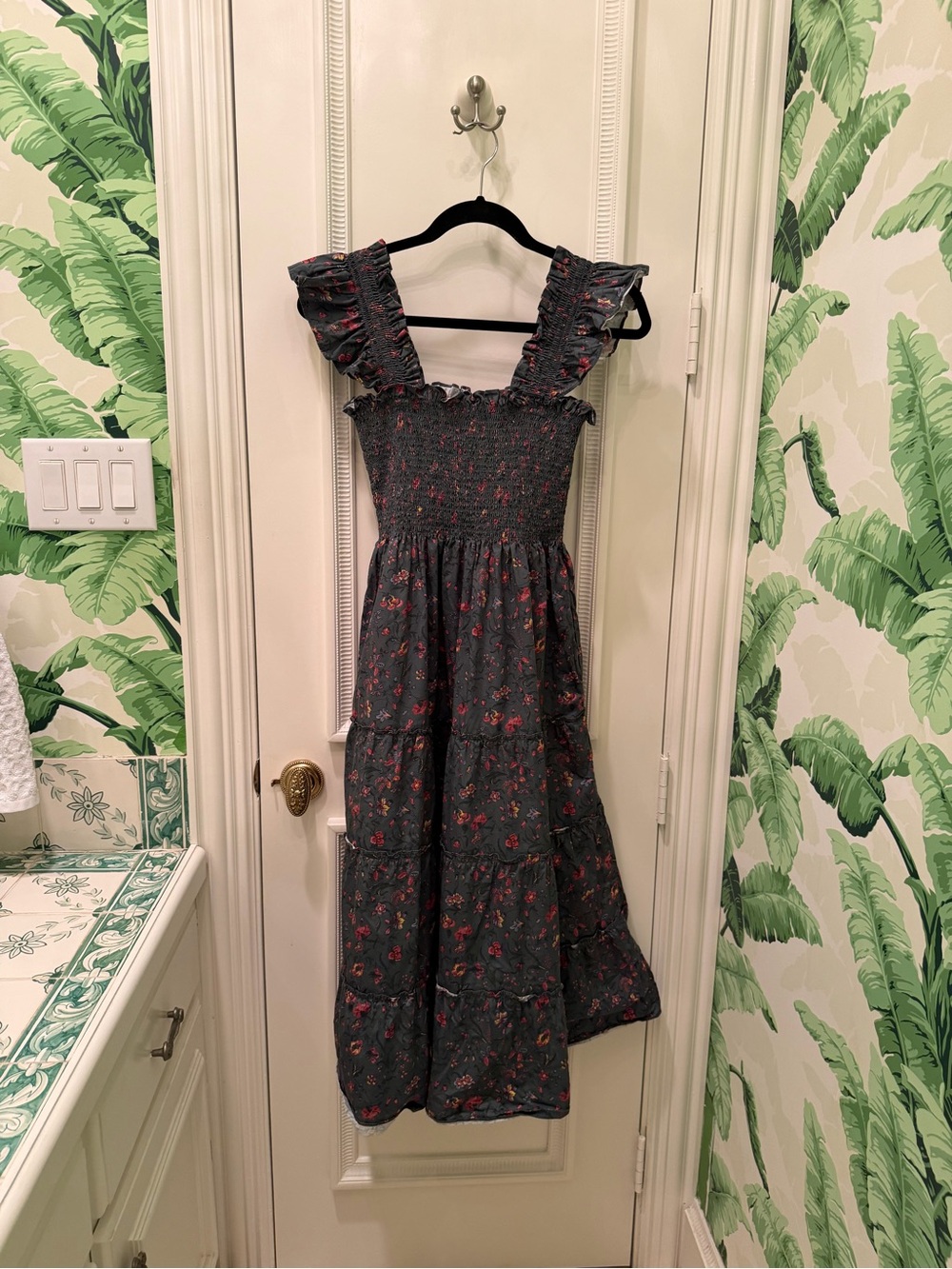 Hill House Ellie Nap in Fleur Chintz Bottle Green Smocked Midi Dress Size M - Picture 8 of 10